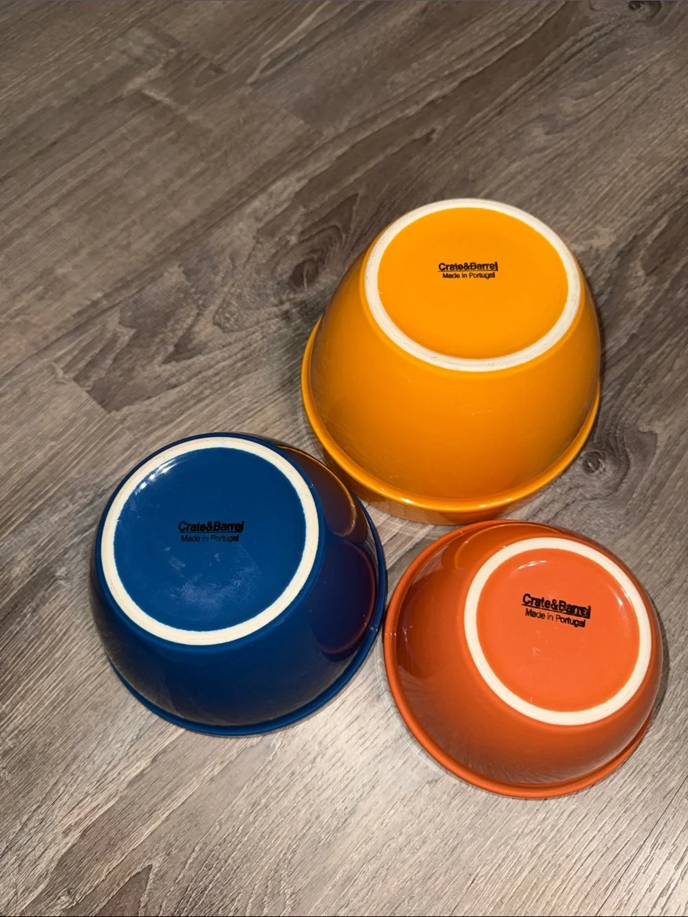 Crate&Barrel Addison Retiree Stoneware Nesting Bowls in Blue, Yellow, and Orange